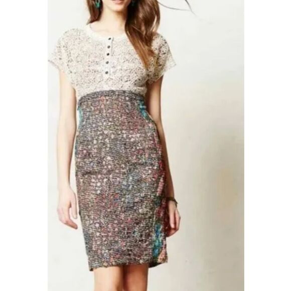 Anthropologie Beguile Byron Lars Lace Study SS Multicolor Print Midi Dress SZ 6 - Picture 2 of 16